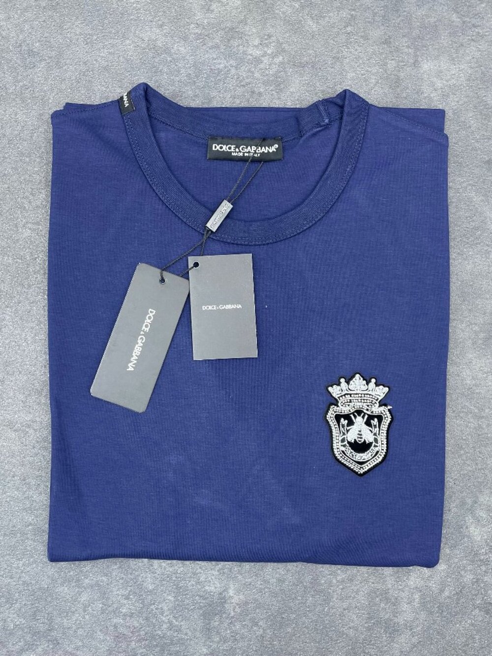 Dolce & Gabbana Men’s Blue Crest Logo T-Shirt- Size 46 (Small)